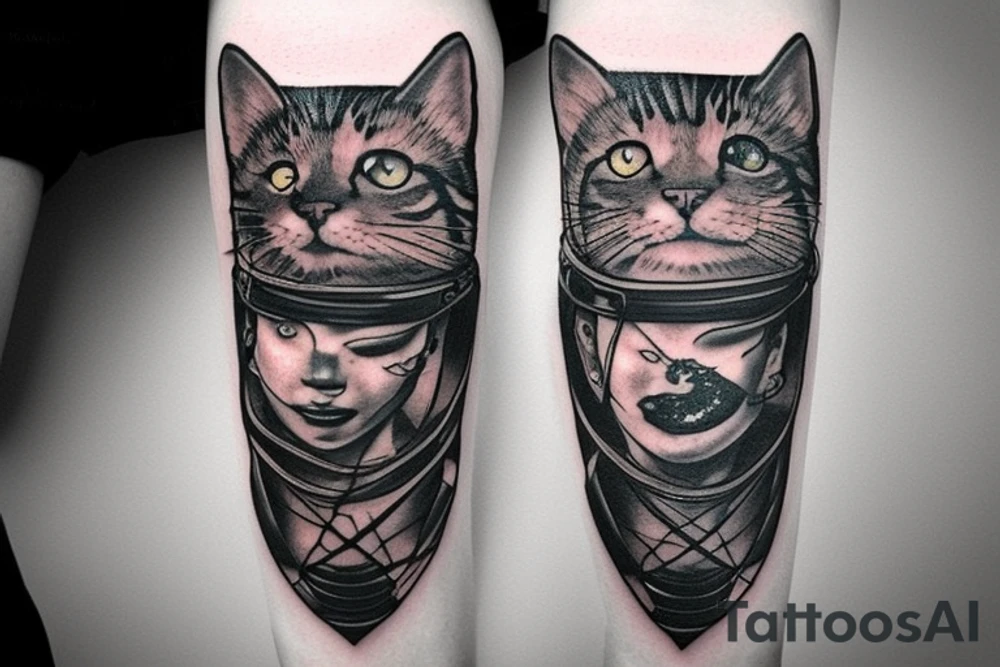 Cat cyberpunk warrior with scars tattoo idea
