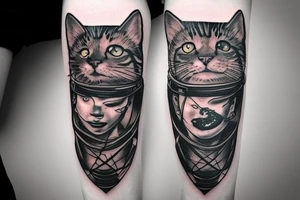 Cat cyberpunk warrior with scars tattoo idea