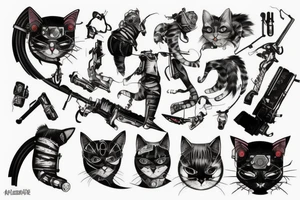 Cat cyberpunk warrior with scars tattoo idea