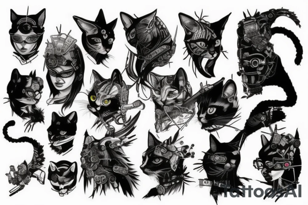 Cat cyberpunk warrior tattoo idea