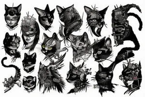 Cat cyberpunk warrior tattoo idea
