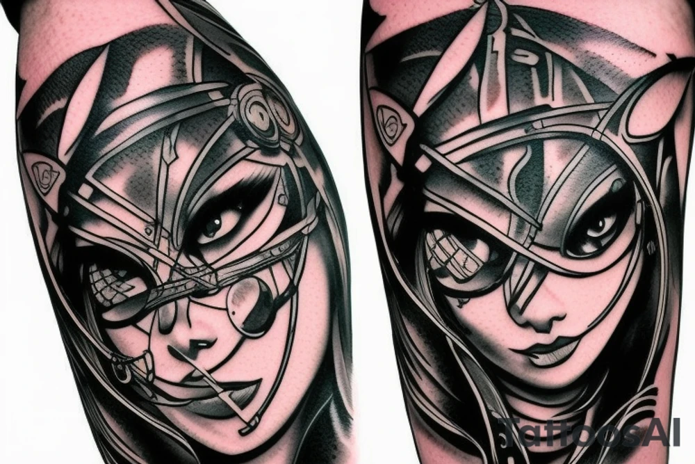 Cat cyberpunk warrior tattoo idea