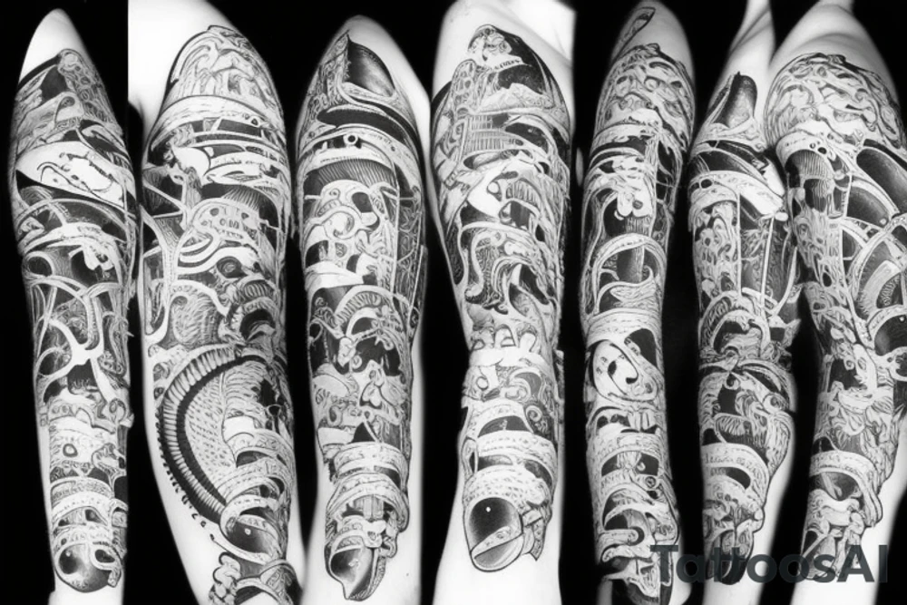 Sci-fi sea monster with skeleton limbs tattoo idea