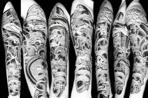 Sci-fi sea monster with skeleton limbs tattoo idea
