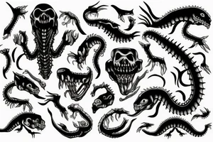 sea monster with skeleton limbs tattoo idea