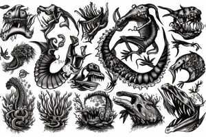 sea monster with skeleton limbs tattoo idea