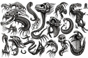 sea monster with skeleton limbs tattoo idea