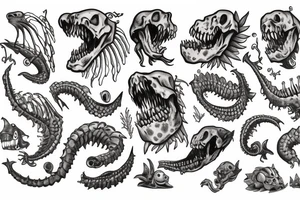 sea monster with skeleton limbs tattoo idea