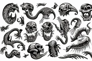 sea monster with skeleton limbs tattoo idea