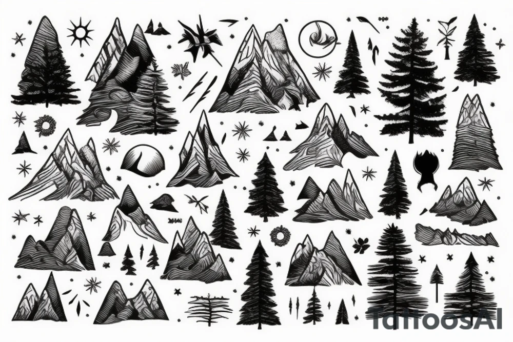 forest,moutains, light, day tattoo idea