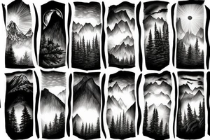 forest, mountains, light, day tattoo idea