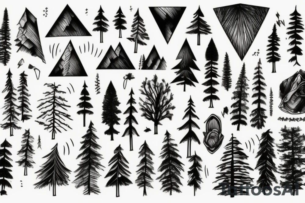 forest, mountains, light, day tattoo idea