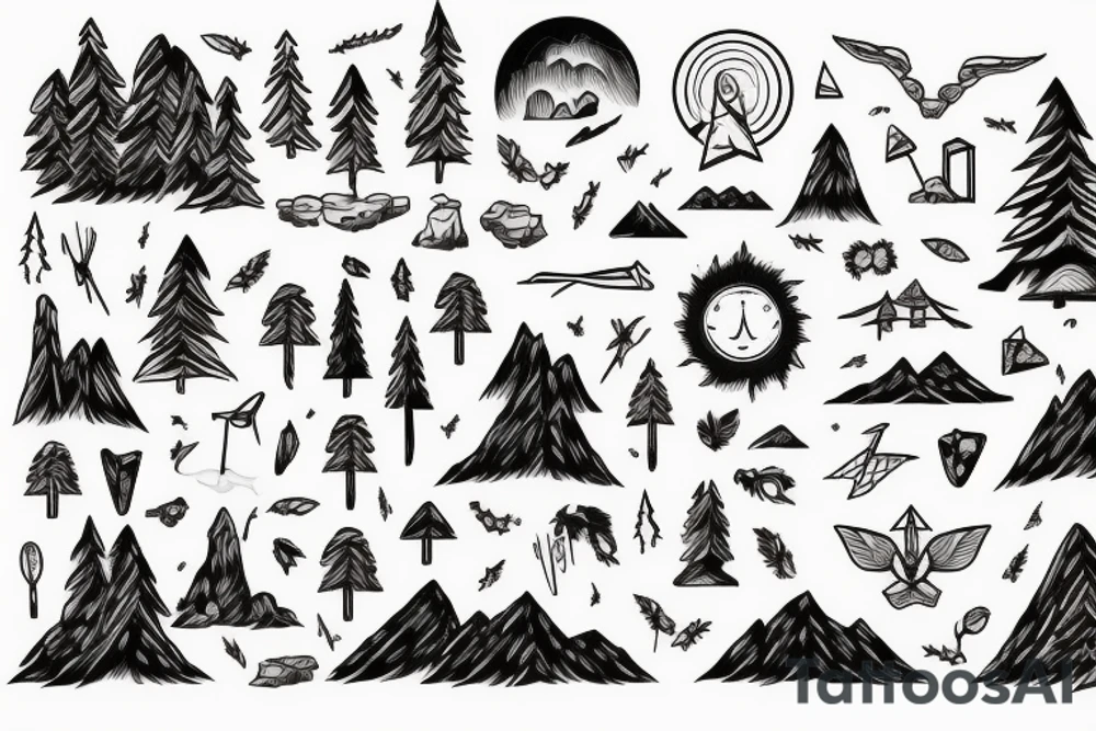 forest, mountains, light, day tattoo idea