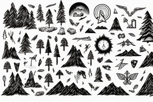 forest, mountains, light, day tattoo idea