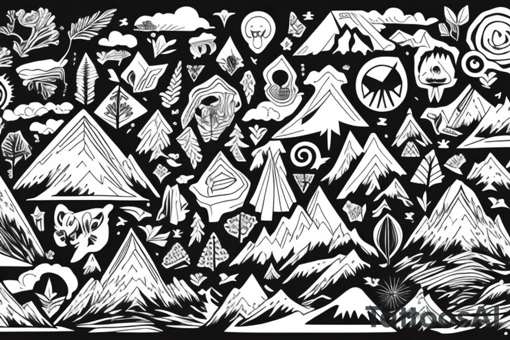 forest, mountains, light, day tattoo idea