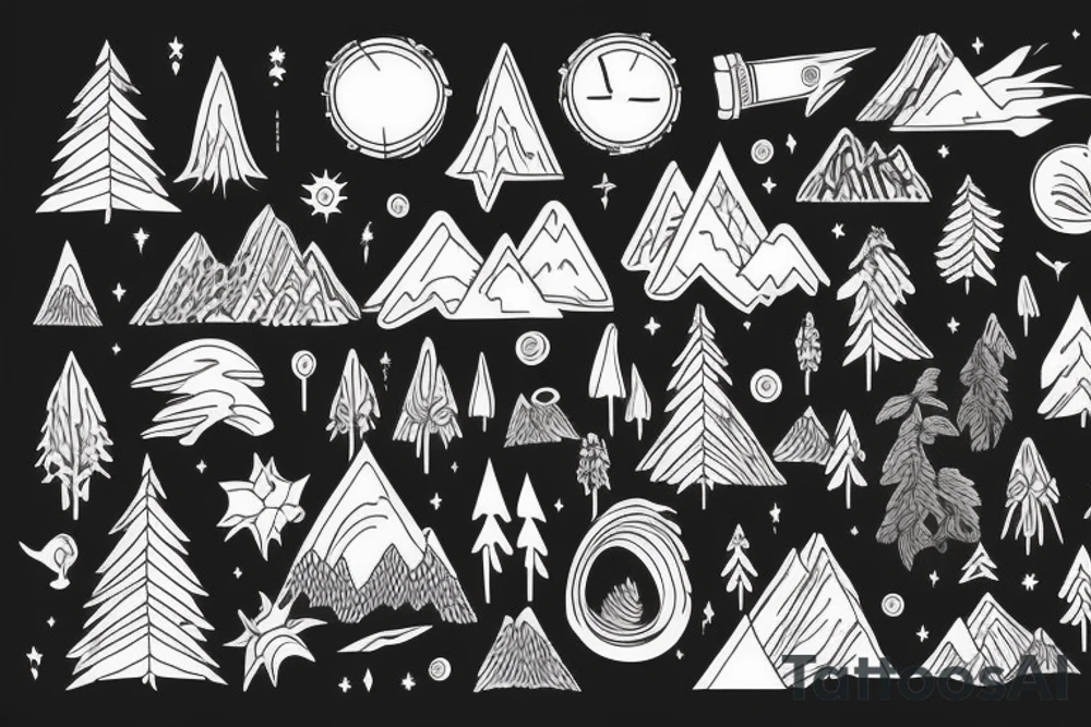 forest, mountains, light, day tattoo idea
