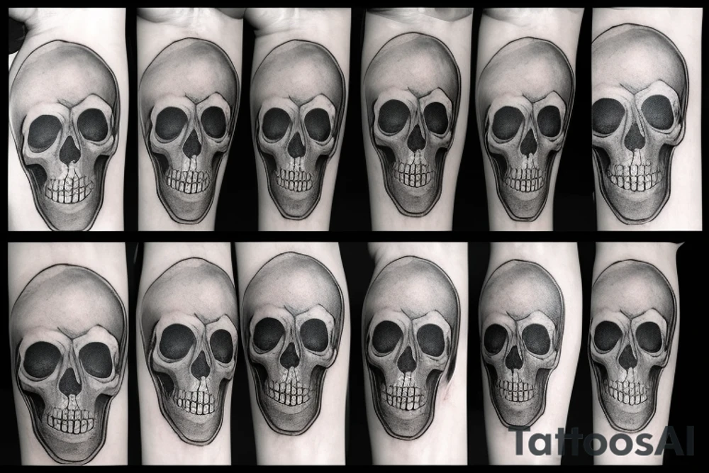 Skull with bident etched in forehead with skeleton keys and old coin tattoo idea
