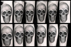 Skull with bident etched in forehead with skeleton keys and old coin tattoo idea