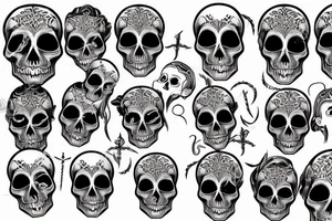 Skull with bident carved in forehead tattoo idea