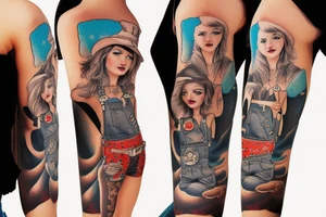 Cowgirl with overalls on tattoo idea