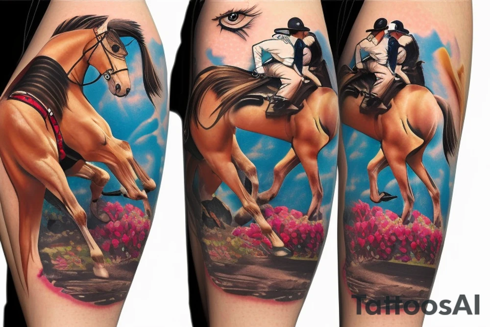 Cowgirl riding horse racing tattoo idea