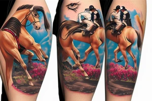 Cowgirl riding horse racing tattoo idea