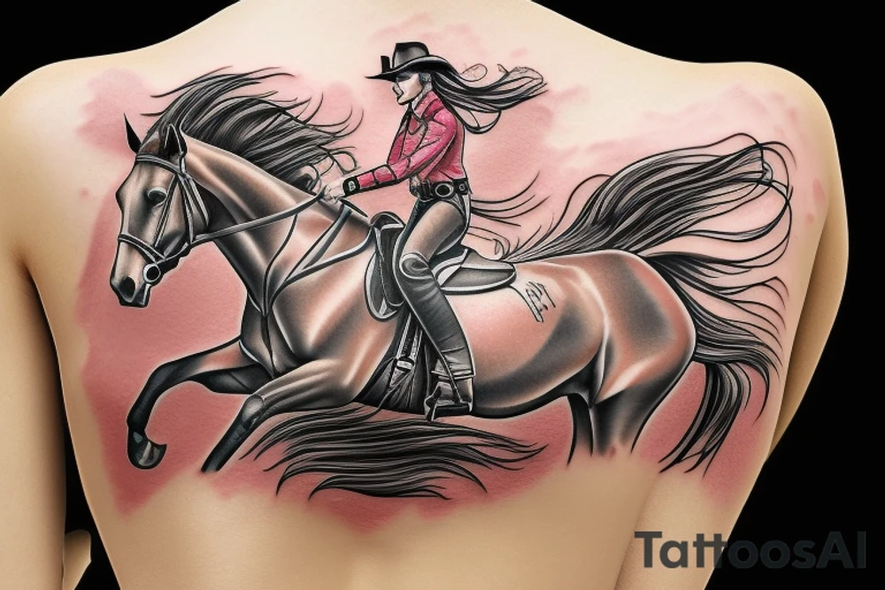 Cowgirl riding horse racing tattoo idea