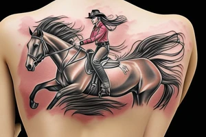Cowgirl riding horse racing tattoo idea