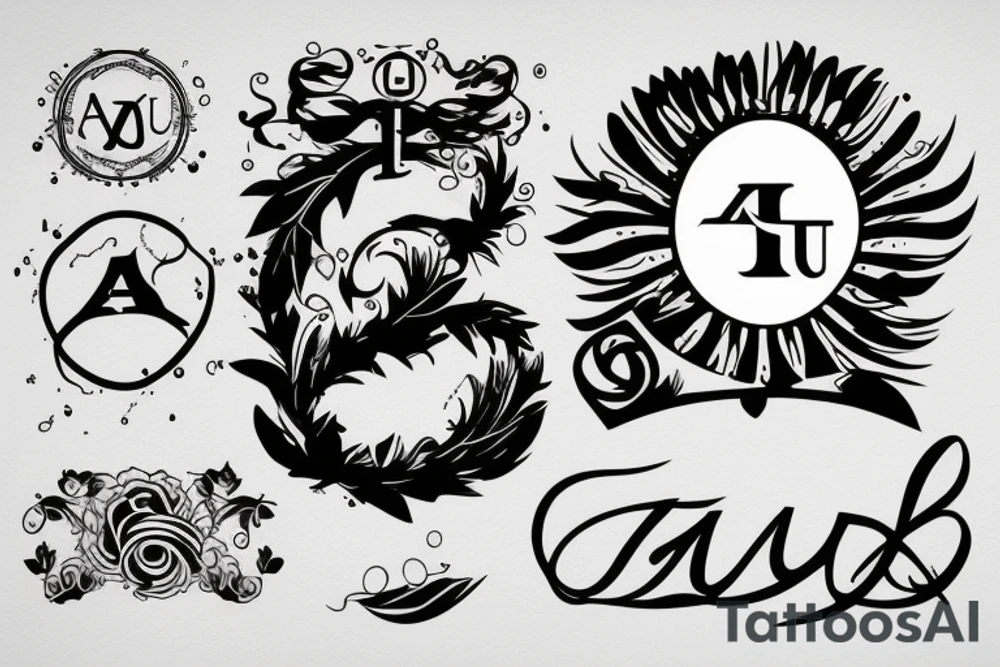 Initials “AU” with a halo on top tattoo idea