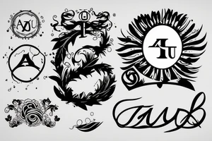 Initials “AU” with a halo on top tattoo idea