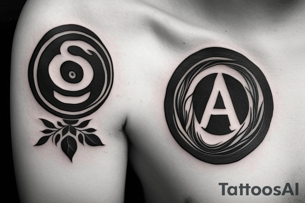 Initials “AU” with a halo on top tattoo idea