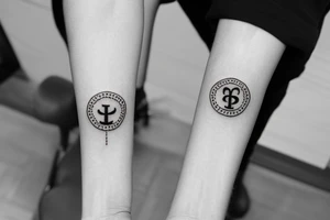 Small tattoo on the wrist with the initials AU with a saints halo on top tattoo idea