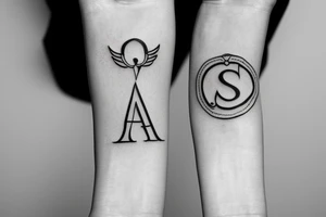 Small tattoo on the wrist with the initials AU with a saints halo on top tattoo idea