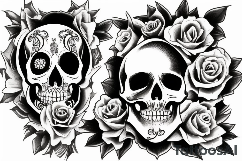bloom to death skull skeleton bones tattoo idea