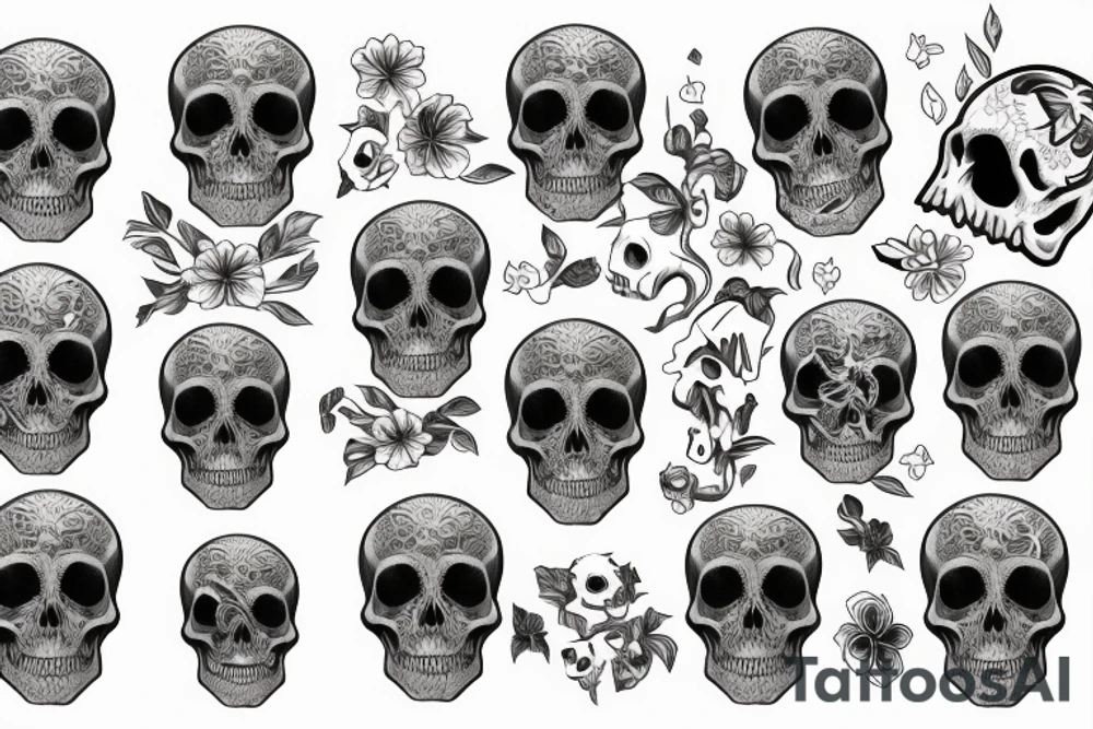 bloom to death skull skeleton bones tattoo idea