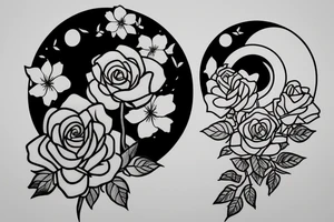 Books with flowers coming out with a rose and a moon tattoo idea