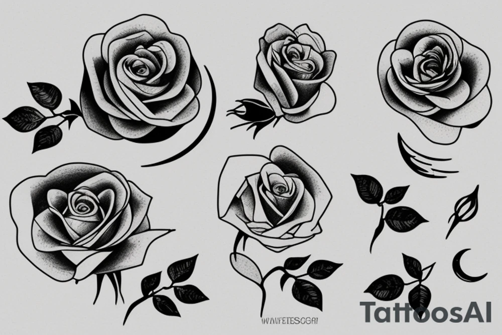 Books with flowers coming out with a rose and a moon tattoo idea