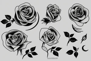 Books with flowers coming out with a rose and a moon tattoo idea