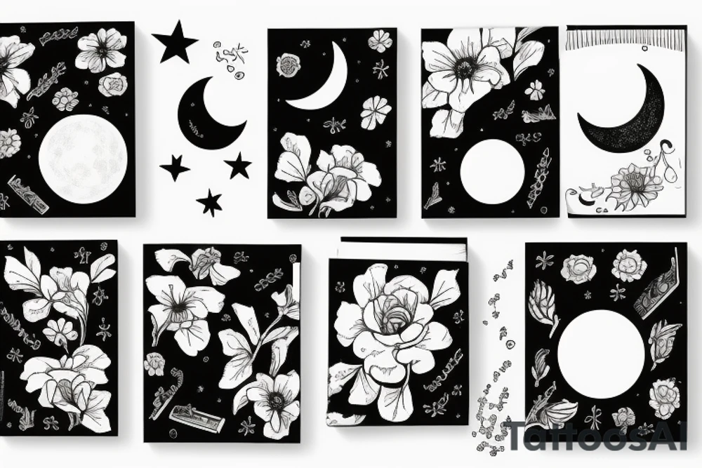 Books with flowers and a moon tattoo idea