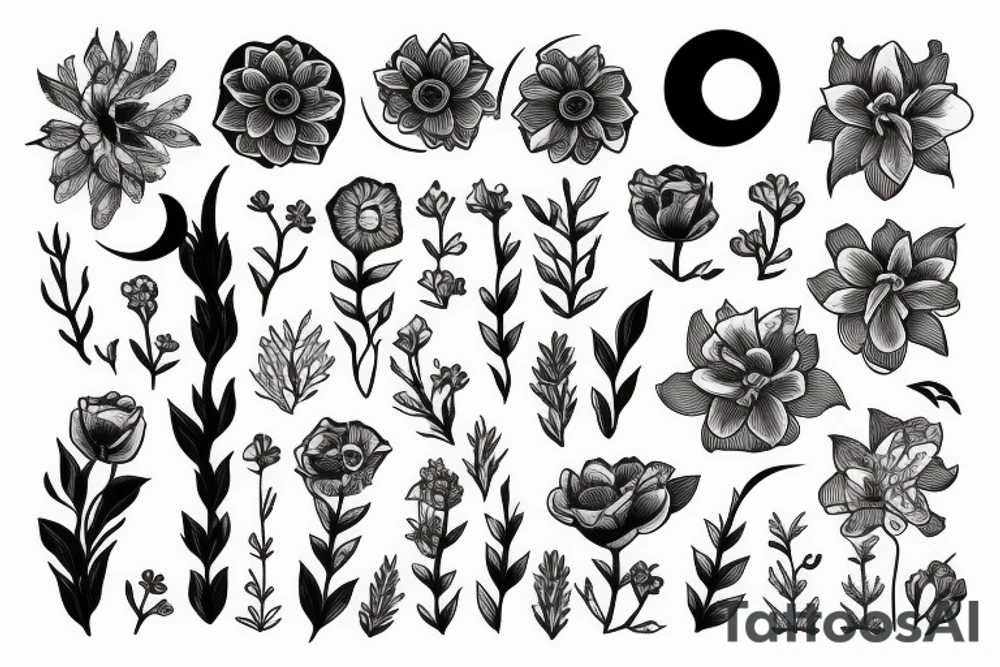 Books with flowers and a moon tattoo idea
