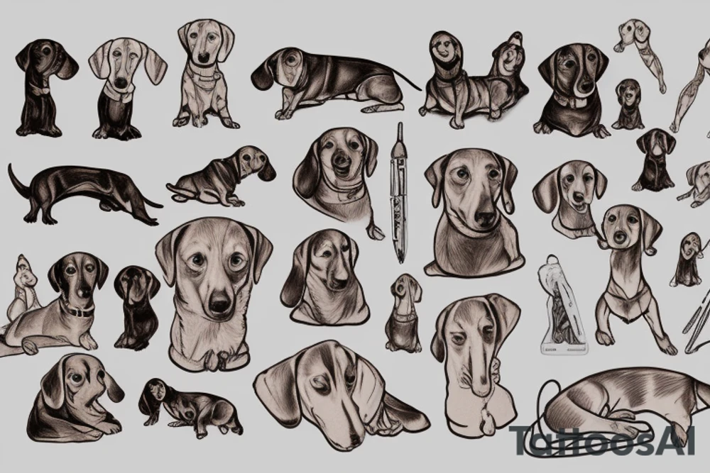 One and brown weiner dog and a tan weiner dog cuddling tattoo idea