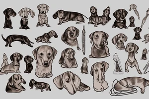 One and brown weiner dog and a tan weiner dog cuddling tattoo idea