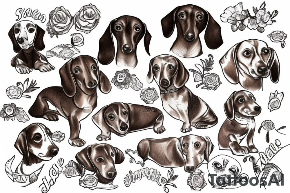 One and brown weiner dog and a tan weiner dog cuddling tattoo idea