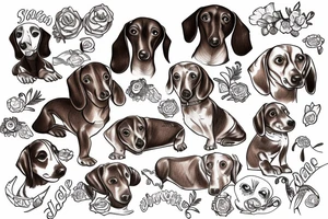 One and brown weiner dog and a tan weiner dog cuddling tattoo idea