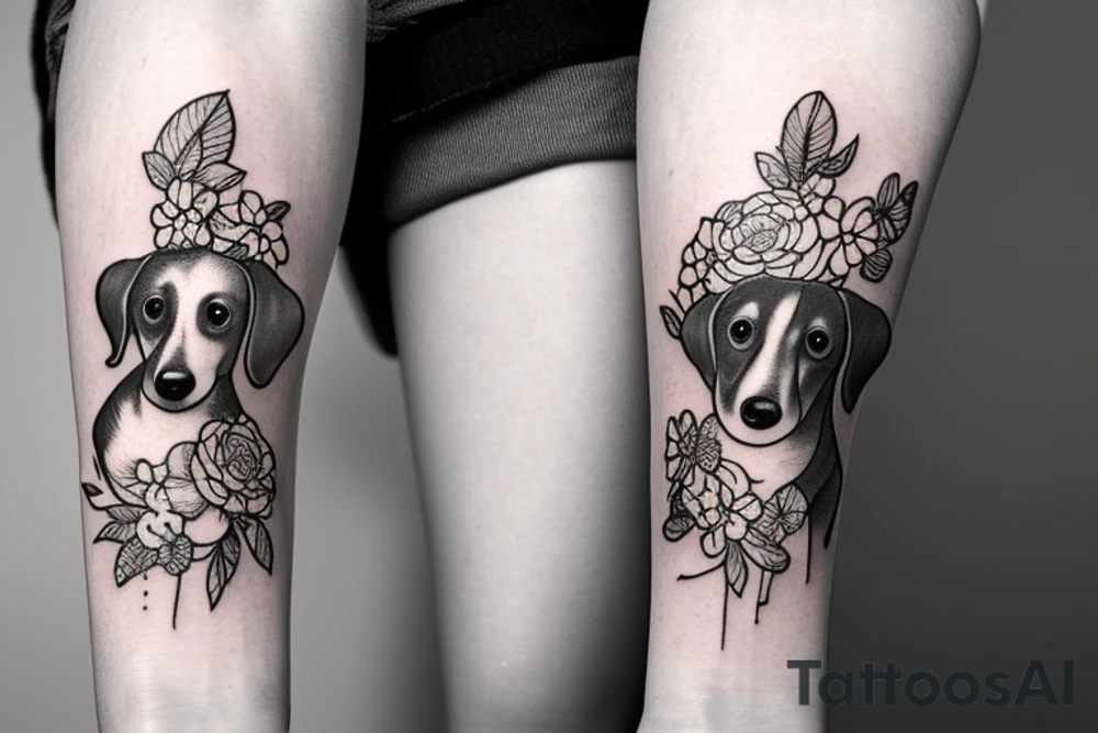 Weiner dog sitting in flowers tattoo idea