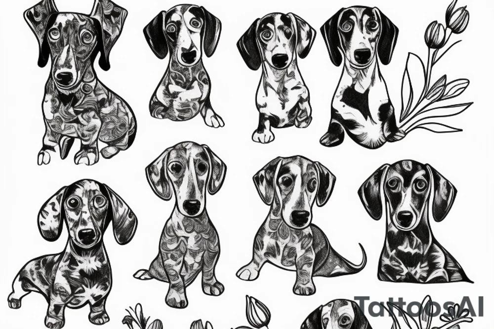 Weiner dog sitting in flowers tattoo idea