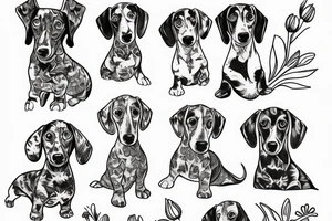 Weiner dog sitting in flowers tattoo idea