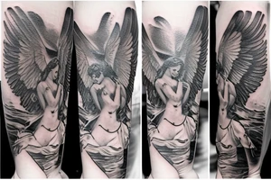 Angel benedict medal tattoo idea