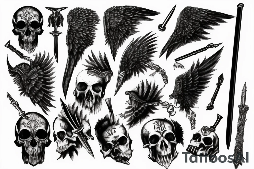 Crow blood swords skulls tattoo idea