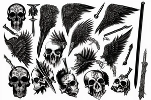 Crow blood swords skulls tattoo idea